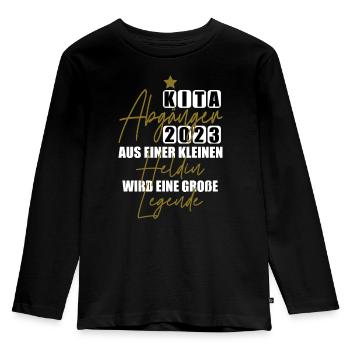 Kita Heldin - Kinder Premium Bio Langarmshirt - Schwarz - Vorne - AI Model Kid Male (0cm)