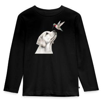Labrador Hummingbird Pencil Dogs Motif - Kids' Premium Longsleeve Shirt - black - Front - AI Model Kid Male (0cm)
