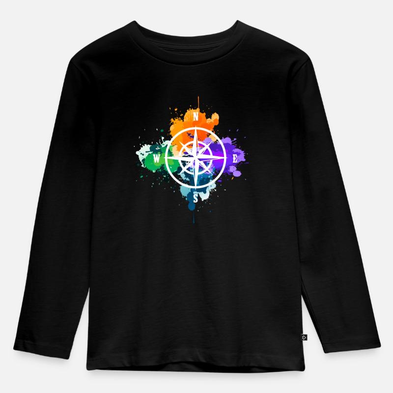 Kompass Wegweiser Geschenk Geschenkidee - Kinder Premium Bio Langarmshirt - Schwarz