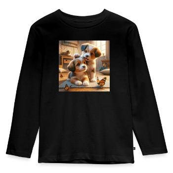 Verspielte Welpenfreude - Kinder Premium Bio Langarmshirt - Schwarz - Vorne - AI Model Kid Male (0cm)