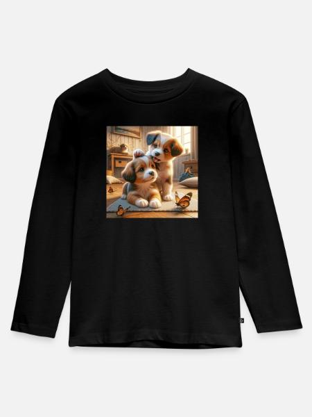 Verspielte Welpenfreude - Kinder Premium Bio Langarmshirt - Schwarz