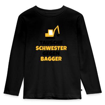 Tausche Schwester gegen Bagger - Kinder Premium Bio Langarmshirt - Schwarz - Vorne - AI Model Kid Male (0cm)
