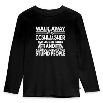 Geschirrspüler Geschirrspüler Warnung - Kinder Premium Bio Langarmshirt - Schwarz - Vorne - AI Model Kid Male (0cm)