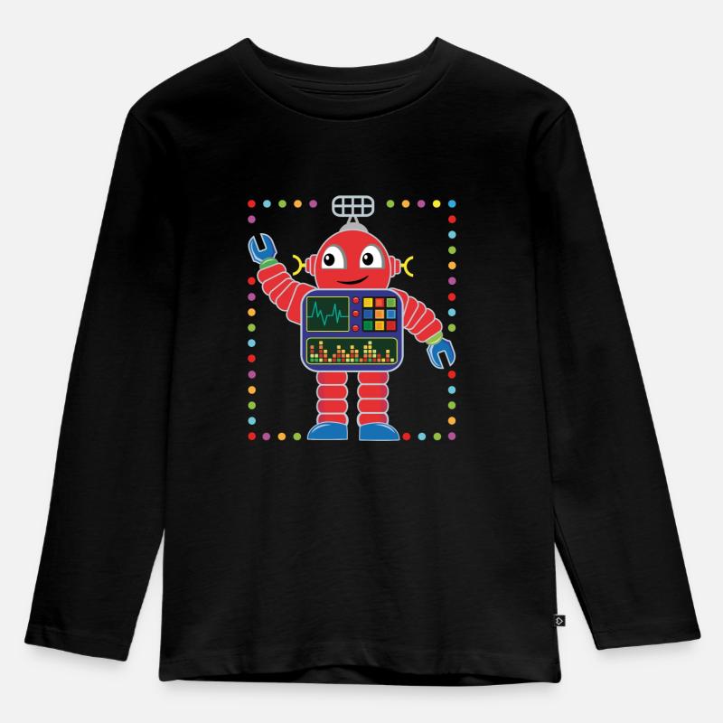 Kleiner bunter Roboter - Kinder Premium Bio Langarmshirt - Schwarz
