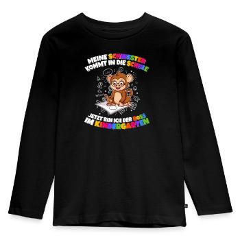 Meine Schwester Einschulung Boss Im Kindergarten - Kinder Premium Bio Langarmshirt - Schwarz - Vorne - AI Model Kid Male (0cm)
