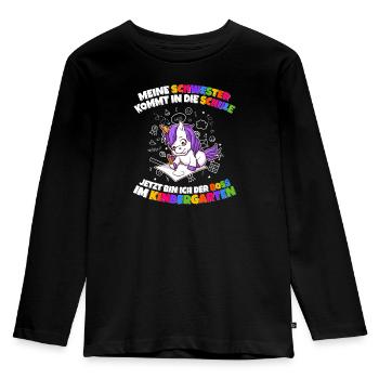 Meine Schwester Einschulung Boss Im Kindergarten - Kinder Premium Bio Langarmshirt - Schwarz - Vorne - AI Model Kid Male (0cm)