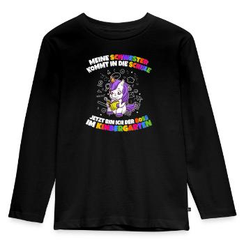 Meine Schwester Einschulung Boss Im Kindergarten - Kinder Premium Bio Langarmshirt - Schwarz - Vorne - AI Model Kid Male (0cm)