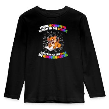 Meine Schwester Einschulung Boss Im Kindergarten - Kinder Premium Bio Langarmshirt - Schwarz - Vorne - AI Model Kid Male (0cm)