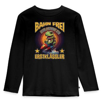 Einschulung Schulkind Schultüte Dino Erstklässler - Kinder Premium Bio Langarmshirt - Schwarz - Vorne - AI Model Kid Male (0cm)