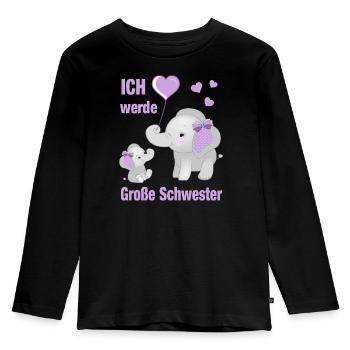 Ich werde große Schwester werden kleine Elefanten - Kinder Premium Bio Langarmshirt - Schwarz - Vorne - AI Model Kid Male (0cm)