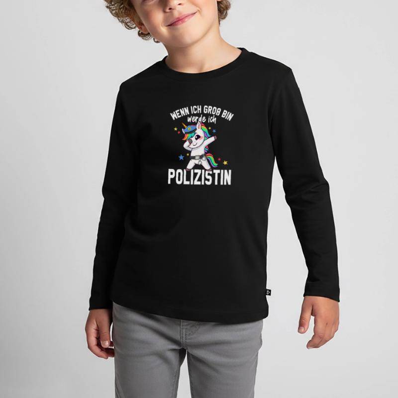 Wenn ich gross bin werde ich Polizistin Einhorn Kinder Premium Bio Langarmshirt