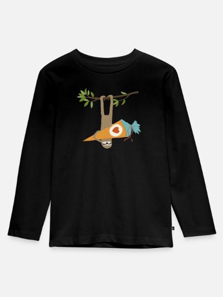 Faultier mit Schultüte - Kinder Premium Bio Langarmshirt - Schwarz