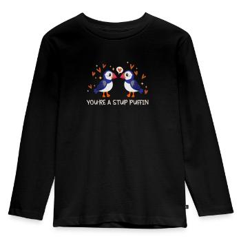Stud Puffin Herzen Papageientaucher Liebe Seevogel - Kinder Premium Bio Langarmshirt - Schwarz - Vorne - AI Model Kid Male (0cm)