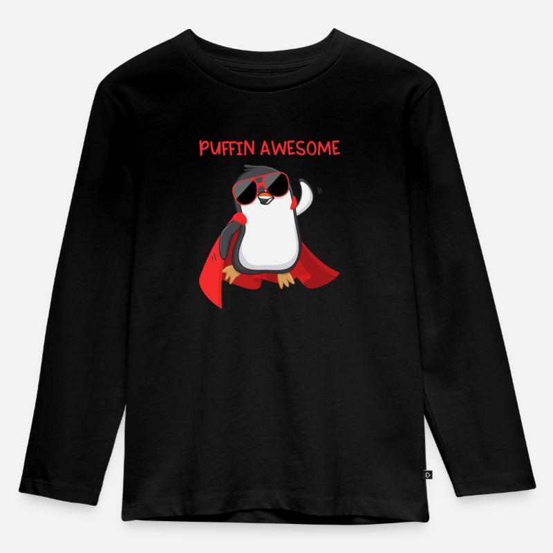 Puffin Awesome Papageientaucher Superheld Geschenk - Kinder Premium Bio Langarmshirt - Schwarz