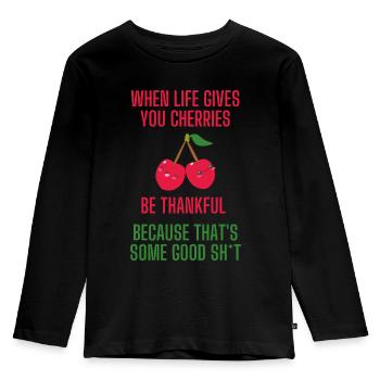When life gives you cherries lustiger Spruch - Kinder Premium Bio Langarmshirt - Schwarz - Vorne - AI Model Kid Male (0cm)