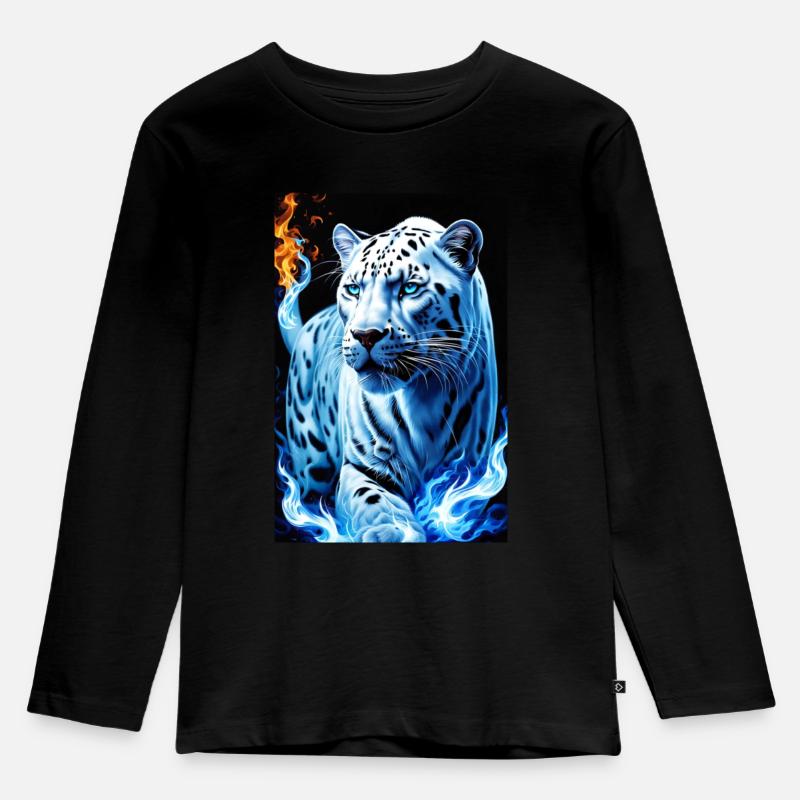 White Animals Leopard - Kinder Premium Bio Langarmshirt - Schwarz