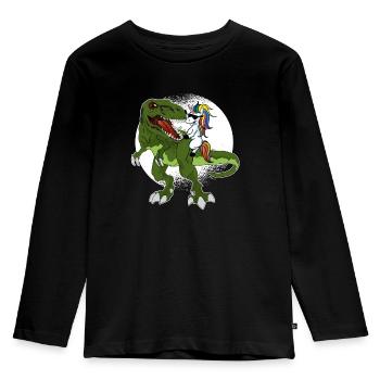 Dino Tyrannosaurus Rex mit Einhorn Unicorn - Kinder Premium Bio Langarmshirt - Schwarz - Vorne - AI Model Kid Male (0cm)