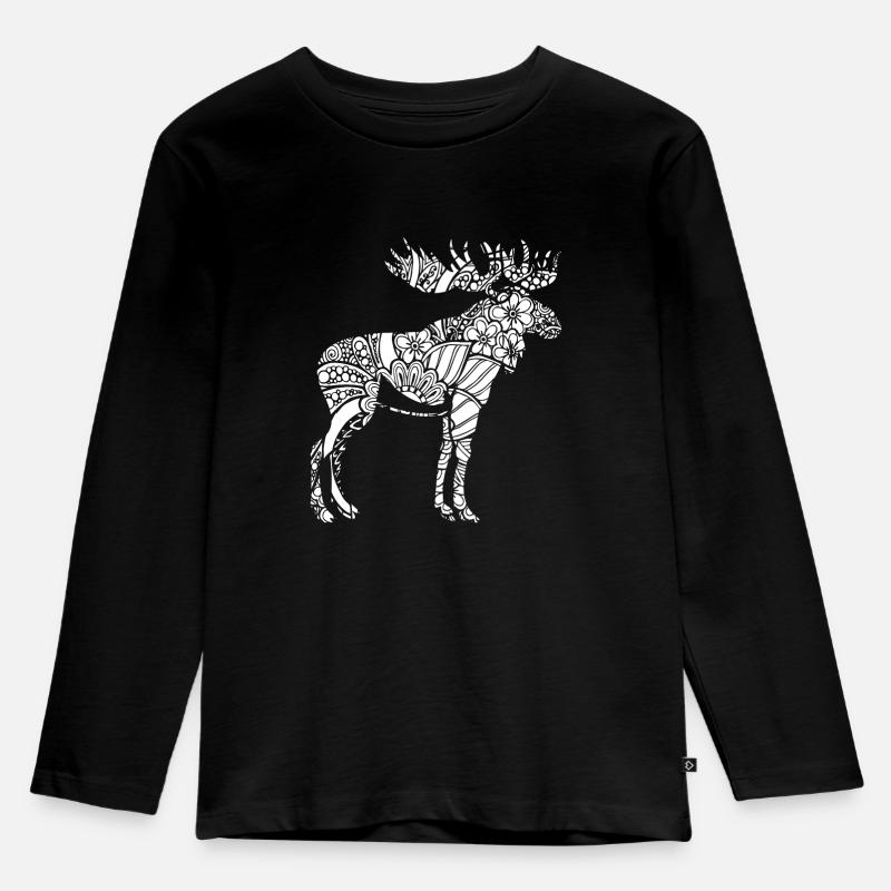 Elch Elch Blumenmuster - Kinder Premium Bio Langarmshirt - Schwarz