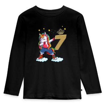 Unicorn Birthday 7 Years Old Original Girl Gift - Kids' Premium Longsleeve Shirt - black - Front - AI Model Kid Male (0cm)