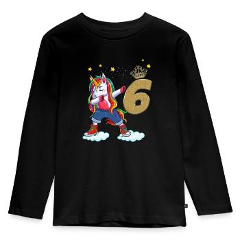 Einhorn Mädchen Geburtstag 6 Jahre - Kinder Premium Bio Langarmshirt - Schwarz - Vorne - AI Model Kid Male (0cm)