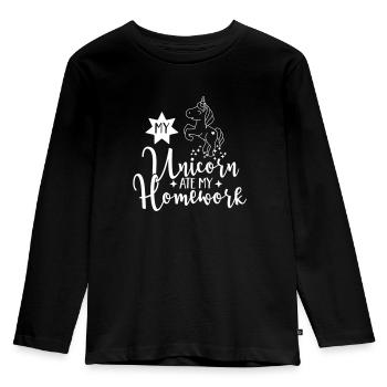 My Unicorn ate my Homework - Kids' Premium Longsleeve Shirt - black - Front - AI Model Kid Male (0cm)