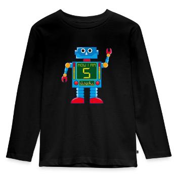 Roboter 5 Jahre 5. Geburtstag - Kinder Premium Bio Langarmshirt - Schwarz - Vorne - AI Model Kid Male (0cm)