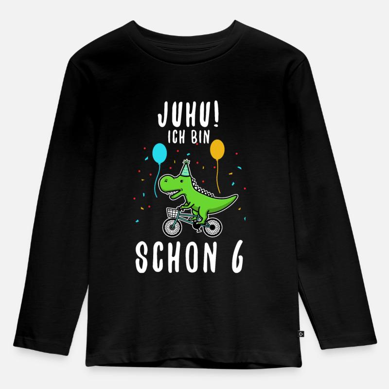 Ich bin schon 6 Dino - Kinder Premium Bio Langarmshirt - Schwarz