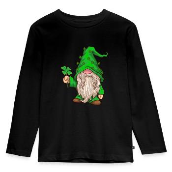 Le nain tient la feuille de trèfle - Saint-Patrick - T-shirt manches longues Premium Enfant - noir - Devant - AI Model Kid Male (0cm)