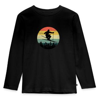 Ski Freeride Wintersport Skifahren Freeride Powder - Kinder Premium Bio Langarmshirt - Schwarz - Vorne - AI Model Kid Male (0cm)
