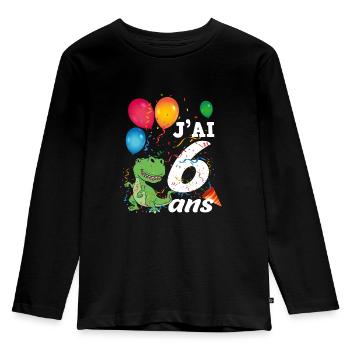 Cadeau 6 Ans Anniversaire Enfant Dinosaure - T-shirt manches longues Premium Enfant - noir - Devant - AI Model Kid Male (0cm)