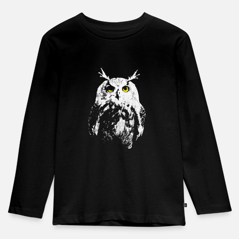 Eule - Kinder Premium Bio Langarmshirt - Schwarz