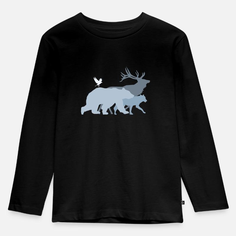 Waldtiere Grau - Kinder Premium Bio Langarmshirt - Schwarz