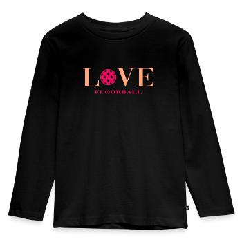 floorballer floorball-love - Kinder Premium Bio Langarmshirt - Schwarz - Vorne - AI Model Kid Male (0cm)
