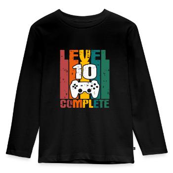 10th Birthday "Level 10 Complete" Gift - Kids' Premium Longsleeve Shirt - black - Front - AI Model Kid Male (0cm)
