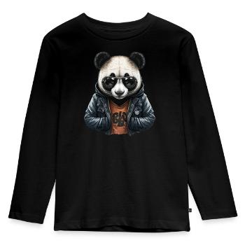 Panda Lederjacke - Style Panda - Kinder Premium Bio Langarmshirt - Schwarz - Vorne - AI Model Kid Male (0cm)