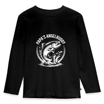 Papas Angelbuddy Angelexperte Fischen mit Papa - Kinder Premium Bio Langarmshirt - Schwarz - Vorne - AI Model Kid Male (0cm)
