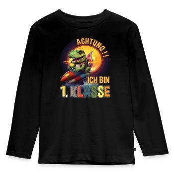 Einschulung Schulkind Schultüte Dinosaurier - Kinder Premium Bio Langarmshirt - Schwarz - Vorne - AI Model Kid Male (0cm)