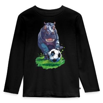 Fußball Nilpferd Hippo Soccer Ball Fodboldflodhest - Kids' Premium Longsleeve Shirt - black - Front - AI Model Kid Male (0cm)