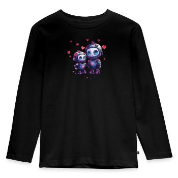Roboter Mutter mit Kind Design - Kinder Premium Bio Langarmshirt - Schwarz - Vorne - AI Model Kid Male (0cm)