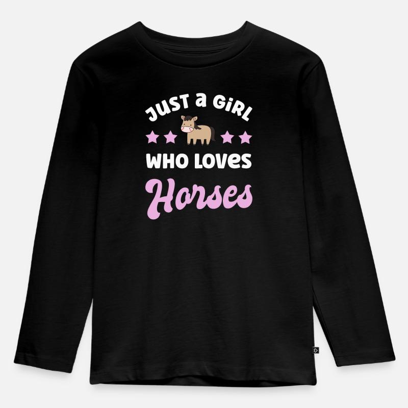 Pferd Pferde - Kinder Premium Bio Langarmshirt - Schwarz