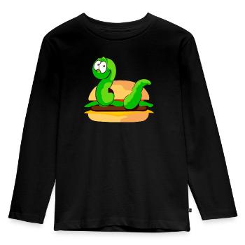 Ver vert dans un hamburger - T-shirt manches longues Premium Enfant - noir - Devant - AI Model Kid Male (0cm)