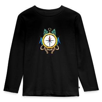 Compass Camp Campsite Camper Camping - Kids' Premium Longsleeve Shirt - black - Front - AI Model Kid Male (0cm)
