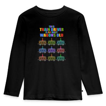 Zug Geburtstag 9 Kinder Zug Dampflokomotive Junge - Kinder Premium Bio Langarmshirt - Schwarz - Vorne - AI Model Kid Male (0cm)