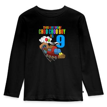 Zug Geburtstag 9 Kinder Zug Dampflokomotive Junge - Kinder Premium Bio Langarmshirt - Schwarz - Vorne - AI Model Kid Male (0cm)