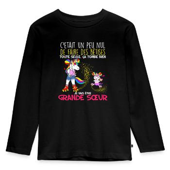 Ma Grande Soeur Licorne Et Les Bêtises Bébé - T-shirt manches longues Premium Enfant - noir - Devant - AI Model Kid Male (0cm)