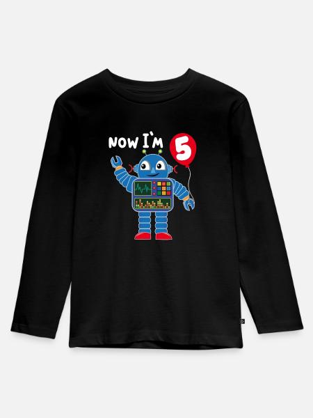 Robot fifth 5th birthday - Kids' Premium Longsleeve Shirt - black