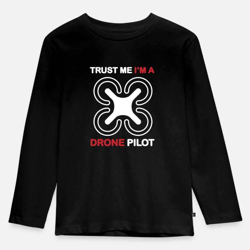 Drohne Pilot Lustig - Kinder Premium Bio Langarmshirt - Schwarz