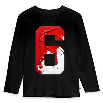 NR. 6 NUMMER 6 ROT WEIß 6. GEBURTSTAG - Kinder Premium Bio Langarmshirt - Schwarz - Vorne - AI Model Kid Male (0cm)