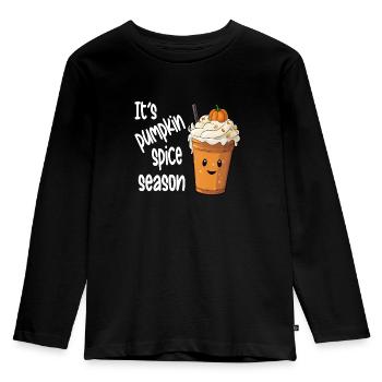 Pumpkin Spice Season Kaffee Halloween - Kinder Premium Bio Langarmshirt - Schwarz - Vorne - AI Model Kid Male (0cm)