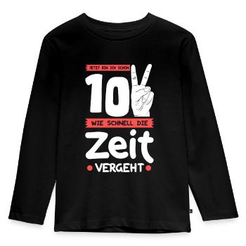 Jetzt bin ich schon 10 Jahre 10. Geburtstag Zeit - Kinder Premium Bio Langarmshirt - Schwarz - Vorne - AI Model Kid Male (0cm)